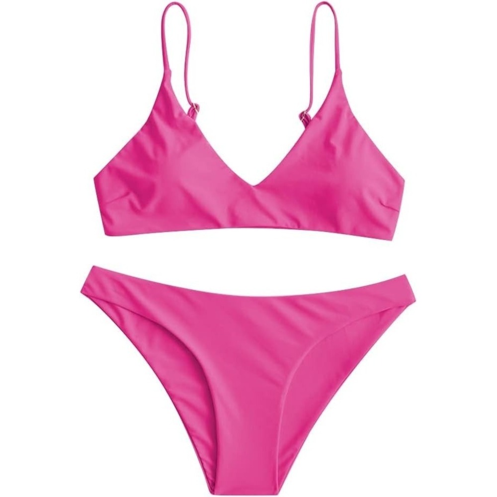 6/MEDIUM ZAFUL Bralette Bikini Set Spaghetti Strap 2 Piece Swimsuit Magenta Pink